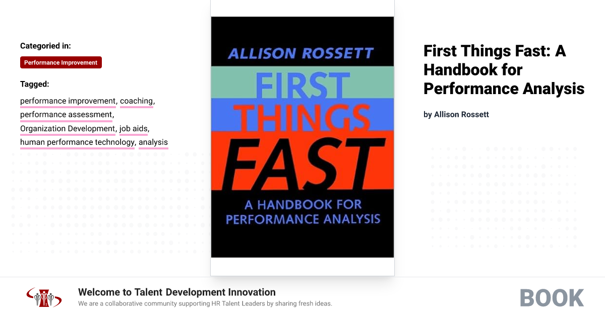 First Things Fast: A Handbook for Performance Analysis | ELE Bookshelf